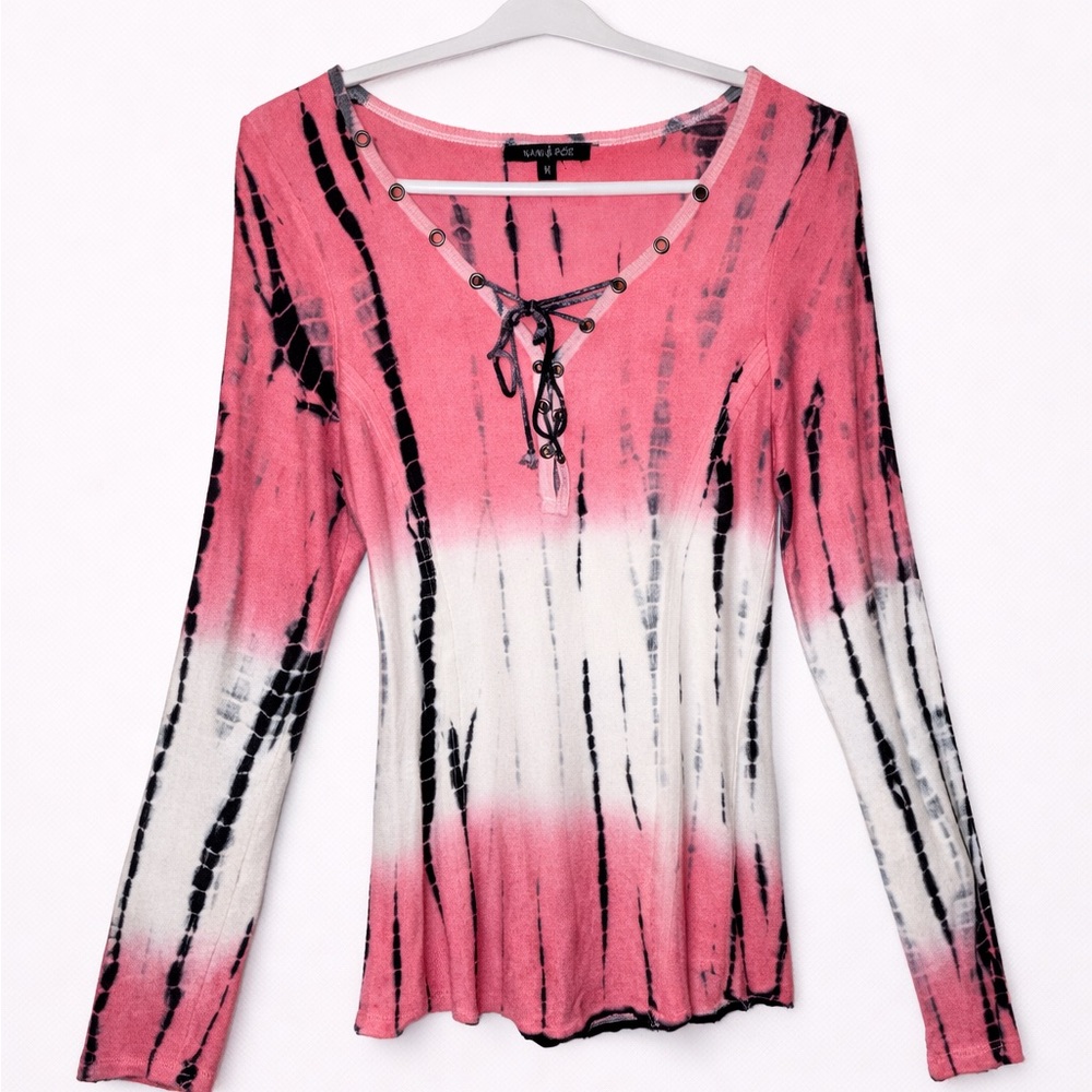 Stylish Pink and White Long Sleeve Top
